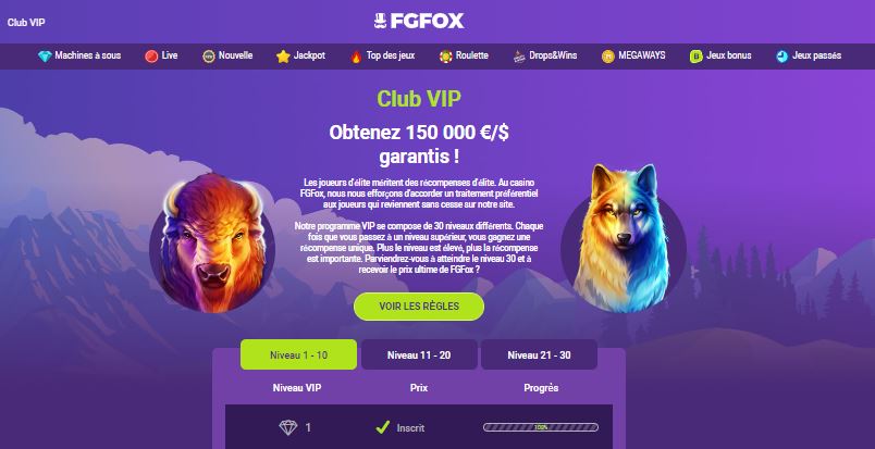 Club de VIP de FGFOX : détails des récompenses