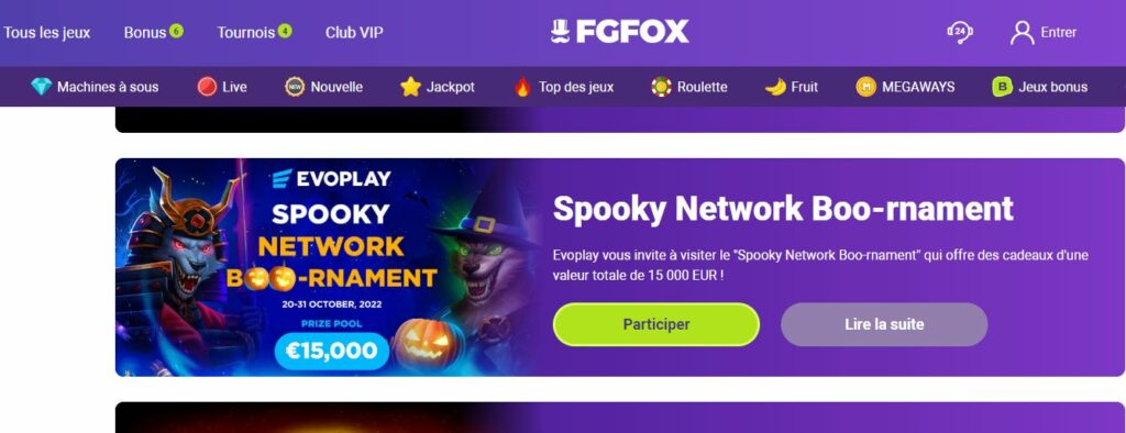 FGFOX casino : un tournoi Evoplay jusqu'à fin octobre