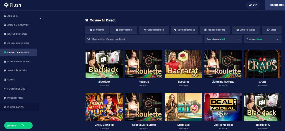 Flush vous livre ses meilleurs jeux live casino